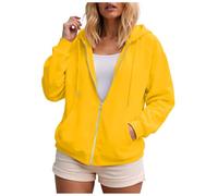 Zuoyue - Chaqueta con capucha para mujer, corte holgado, color liso, con cremallera, para uso versátil, interior, exterior, fin de semana y salidas, Amarillo-B., S