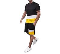 Zuoyue conjunto de correr hombre camisetas de manga corta hombres conjuntos hombres caminar casual transpirable holgada chándales verano secado rápido transpirable para deporte diario salida, B-oro, L