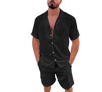 Zuoyue conjunto de verano para hombre Conjuntos hombres playa 2 piezas manga corta chándales camiseta manga corta y pantalones cortos ropa interior bolsillos para diario, A-le negro, M
