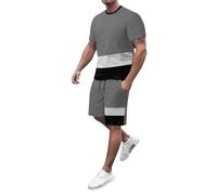 Zuoyue set verano hombre chándal deportivo camiseta manga conjuntos correr hombres casual transpirable holgada conjuntos correr 2 piezas camisa manga corta y pantalones cortos para ocio salida, B-gris