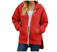 Zuoyue - Sudadera con capucha para mujer, cómoda, de gran tamaño, con capucha, con cremallera, cómoda para todos los días, para uso diario, en casa, movimiento y citas, Rojo-2, L
