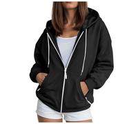 Zuoyue - Sudadera con capucha para mujer, con cremallera, color liso, cómodo, con cremallera, informal, con bolsillos de canguro, para temporada fría, hogar, paseo, gimnasio y salidas casuales, B-le