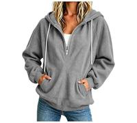 Zuoyue - Sudadera con capucha para mujer, con cremallera, forro polar, color liso, con bolsillos para temporada de frío, hogar, paseo, gimnasio y salidas casuales, B-gris, S