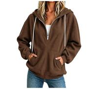 Zuoyue - Sudadera con capucha para mujer, con cremallera, forro polar, color liso, con bolsillos para temporada de frío, hogar, paseo, gimnasio y salidas casuales, B-Café, S