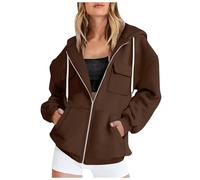 Zuoyue - Sudadera con capucha para mujer, con cremallera, forro polar de gran tamaño, con cremallera, para uso versátil, interior, exterior, fin de semana y salidas, marrón, M