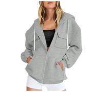 Zuoyue - Sudadera con capucha para mujer, con cremallera, forro polar de gran tamaño, con cremallera, para uso versátil, interior, exterior, fin de semana y salidas, gris, XXL