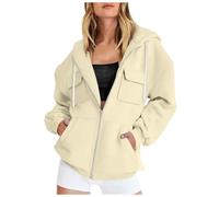 Zuoyue - Sudadera con capucha para mujer, con cremallera, forro polar de gran tamaño, con cremallera, para uso versátil, interior, exterior, fin de semana y salidas, beige, XXL