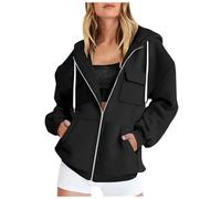 Zuoyue - Sudadera con capucha para mujer, con cremallera, forro polar de gran tamaño, con cremallera, para uso versátil, interior, exterior, fin de semana y salidas, Le Noir, L