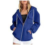 Zuoyue - Sudadera con capucha para mujer, con cremallera, forro polar de gran tamaño, con cremallera, para uso versátil, interior, exterior, fin de semana y salidas, azul, M