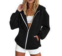 Zuoyue Sudadera con capucha para mujer con cremallera informal cómoda con cremallera para mujer, con bolsillos de canguro para diario, descanso en casa, movimiento y citas, B-le negro, S