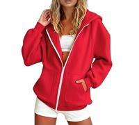 Zuoyue Sudadera con capucha para mujer con cremallera informal cómoda con cremallera para mujer, con bolsillos de canguro para diario, descanso en casa, movimiento y citas, B-rojo., S