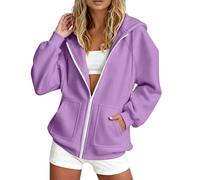 Zuoyue Sudadera con capucha para mujer con cremallera informal cómoda con cremallera para mujer, con bolsillos de canguro para diario, descanso en casa, movimiento y citas, B-morado, L