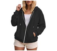 Zuoyue - Sudadera con capucha para mujer, con cremallera, informal, cómodo, con capucha, para uso diario, para otoño, invierno, ocio, deporte, relajación y vida cotidiana, B-le negro, S