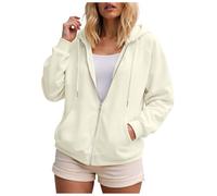 Zuoyue - Sudadera con capucha para mujer, con cremallera, informal, cómodo, con capucha, para uso diario, para otoño, invierno, ocio, deporte, relajación y vida cotidiana, B-Beige, S