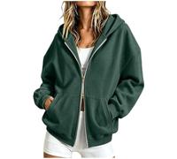 Zuoyue - Sudadera con capucha y cremallera para mujer, cómoda, de gran tamaño, con capucha, con cremallera, suave, cómoda, para temporada fría, hogar, paseo, gimnasio y salidas casuales, Dark Verde