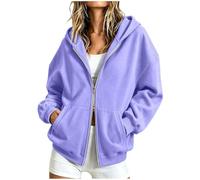 Zuoyue - Sudadera con capucha y cremallera para mujer, cómoda, de gran tamaño, con capucha, con cremallera, suave, cómoda, para temporada fría, hogar, paseo, gimnasio y salidas casuales, morado, S