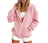 Zuoyue Sudaderas con capucha para mujer, cómoda, de gran tamaño, con capucha, con cremallera, corte extragrande, suave y cómodo, para otoño, invierno, ocio, deporte, relajación y vida cotidiana, Rosa