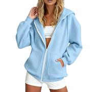 Zuoyue Sudaderas con capucha para mujer, cómoda, de gran tamaño, con capucha, con cremallera, corte extragrande, suave y cómodo, para otoño, invierno, ocio, deporte, relajación y vida cotidiana, Azul