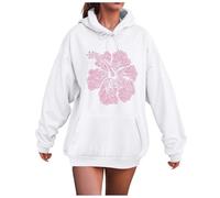 Zuoyue Sudaderas con capucha para mujer, impresión gráfica, casual, elegante, para mujer, con capucha, gran tamaño, manga larga, deporte, suéter, para mujer retro con capucha, blanco, XXL
