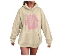 Zuoyue Sudaderas con capucha para mujer, impresión gráfica, casual, elegante, para mujer, con capucha, gran tamaño, manga larga, deporte, suéter, para mujer retro con capucha, beige, S