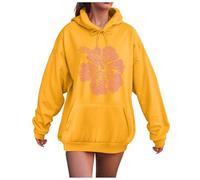 Zuoyue Sudaderas con capucha para mujer, impresión gráfica, casual, elegante, para mujer, con capucha, gran tamaño, manga larga, deporte, suéter, para mujer retro con capucha, amarillo, S