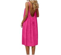 Zuoyue - Vestido de mujer con tirantes de espagueti con espalda desnuda para mujer, sin mangas, color liso, vestidos de noche largos, sin mangas, sin mangas, para vacaciones y ocio, #3-rosa brillante