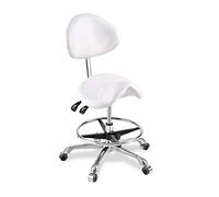 ZUOZUIYQ Taburete de Silla de Montar Ajustable, Taburete de Belleza sobre Ruedas con Respaldo con Ascensor de Gas Giratorio para salón Manicure Tattoo Dentist Studio, Blanco