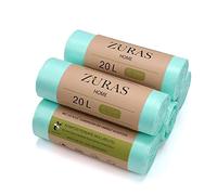 ZURAS® Bolsas de basura orgánica de 20 litros 150 unidades, compostables, biodegradables, con base vegetal, certificadas y probadas según DIN EN 13432, resistentes al desgarro e impermeables