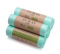 ZURAS® Bolsas de basura orgánica de 35 litros 100 unidades, compostables, biodegradables, con base vegetal, certificadas y probadas según DIN EN 13432, resistentes al desgarro e impermeables