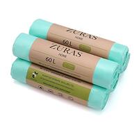 ZURAS® Bolsas de basura orgánica de 60 litros 75 unidades, compostables, biodegradables, con base vegetal, certificadas y probadas según DIN EN 13432, resistentes al desgarro e impermeables