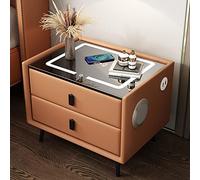 ZURBAQD Mesita de Noche Inteligente con Altavoz Carga Inalámbrica USB, Mesita de Noche Inteligente Multifuncional con Atenuación de 3 Colores para Dormitorio/Naranja/30 * 40 * 46 Cm Warm as Ever