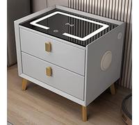 ZURBAQD Mesita de Noche Inteligente con Carga USB Inalámbrica con Cajones Luz de 3 Colores y Cerradura de Huellas Dactilares para Dormitorio y Sala de Estar,E/F Warm as Ever