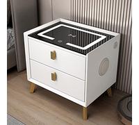 ZURBAQD Mesita de Noche Inteligente con Carga USB Inalámbrica con Cajones Luz de 3 Colores y Cerradura de Huellas Dactilares para Dormitorio y Sala de Estar,E/C Warm as Ever