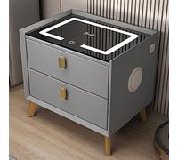 ZURBAQD Mesita de Noche Inteligente con Carga USB Inalámbrica, Madera Maciza, con Cajones, Luz Tricolor y Cerradura de Huellas Dactilares/K +Oro/50Cm Warm as Ever