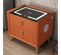 ZURBAQD Mesita de Noche Inteligente con Carga USB Inalámbrica, Madera Maciza, con Cajones, Luz Tricolor y Cerradura de Huellas Dactilares/Naranja+Oro/50Cm Warm as Ever