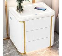 ZURBAQD Mesita de Noche Inteligente con estación de Carga, mesitas de Noche con luz LED, 3 cajones y luz de inducción, mesita de Noche LED, Blanco/Dorado Inteligente Warm as Ever