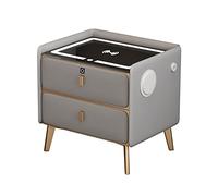 ZURBAQD Mesita de Noche Inteligente, estación de Carga y Luces LED, mesita de Noche con 2 cajones y desbloqueo de Huellas Dactilares, Altavoz, mesitas de Noche para Dormitorio/Gris Warm as Ever