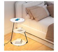 ZURBAQD Mesita de Noche Inteligente,Mesita de Noche,Mesa Auxiliar con Luces LED Ajustables,Carga inalámbrica,Estante de Almacenamiento Abierto,Organizador de mesita de Noche/Mármol/Led Warm as Ever