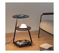 ZURBAQD Mesita de Noche Inteligente,Mesita de Noche,Mesa Auxiliar con Luces LED Ajustables,Carga inalámbrica,Estante de Almacenamiento Abierto,Organizador de mesita de Noche/Nogal/Led Warm as Ever