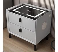 ZURBAQD Mesita de Noche Inteligente Mesitas de Noche con Carga USB inalámbrica con cajones Luz de 3 Colores y Bloqueo de Huellas Dactilares para Dormitorio y Sala de Estar/E Warm as Ever