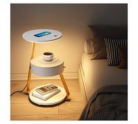 ZURBAQD Mesita de Noche Inteligente para dormitorios, mesita de Noche, Mesa de Centro, Mesa Auxiliar, con Carga inalámbrica, Luces LED Ajustables, cajones y Estante de Almacenamiento