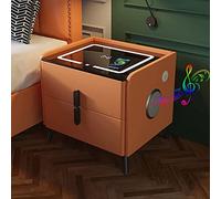 ZURBAQD Mesita de Noche LED Inteligente con estación de Carga inalámbrica Mesita de Noche con Altavoz 2 cajones Mesa Auxiliar para Dormitorio, naranja/naranja/25 x 40 x 46 cm Warm as Ever