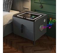 ZURBAQD Mesita de Noche LED Inteligente con estación de Carga inalámbrica Mesita de Noche con Altavoz 2 cajones Mesa Auxiliar para Dormitorio, naranja/1/45X40X46 cm Warm as Ever