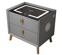ZURBAQD Mesita de Noche Led Inteligente, Mesita de Noche Inteligente con Altavoz de Estación de Carga Inalámbrica, Gabinete de Almacenamiento con Mesita de Noche de 2 Cajones para Dormitorio, Patas