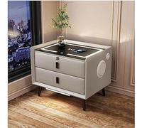 ZURBAQD Mesitas de Noche Mesita de Noche Inteligente con Estación de Carga Inalámbrica Luz con Sensor LED Mesita de Noche Altavoz Mesita de Noche Cómoda/Gris Claro Warm as Ever