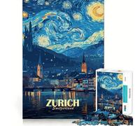 Zúrich,Suiza,Rompecabezas de 1000 Piezas Estilo Noche Estrellada para Adolescentes,Juego de Entrenamiento cognitivo,Ajuste, Compacto,diversión para Toda la Familia (50x75cm)