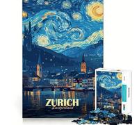 Zúrich,Suiza Rompecabezas Estilo La Noche Estrellada para Adolescentes 1000 Piezas Juego para estimular la Mente Piezas sin Rebabas y de Corte Limpio Fácil de Aprender Diversión para Toda la Familia