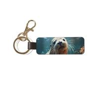 ZUROJ Llavero de piel Seal Pup In Water para hombres y mujeres. Diseño de moda, metal duradero, adecuado para llevar a diario y regalar, color blanco