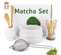 ZUSUZU 7 piezas Matcha Set,Te Matcha Kit con Cuenco de Matcha,Batidor de Bambú,Soporte para Batidor,Colador y Cuchara,Juego de Batidor de Matcha para Preparar Matcha y Ceremonias del Té