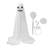ZUUOZBYY Fantasma de Tela Blanca Decorativo, Altura Ajustable, Lindo y único, Fantasma de Tela Iluminado con Guirnalda de Luces para Fiestas, Porche, Patio o casa.